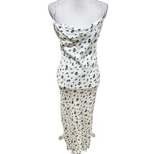 Samsoe floral Maxi Dress draped neckline Spaghetti Strap high slit size small